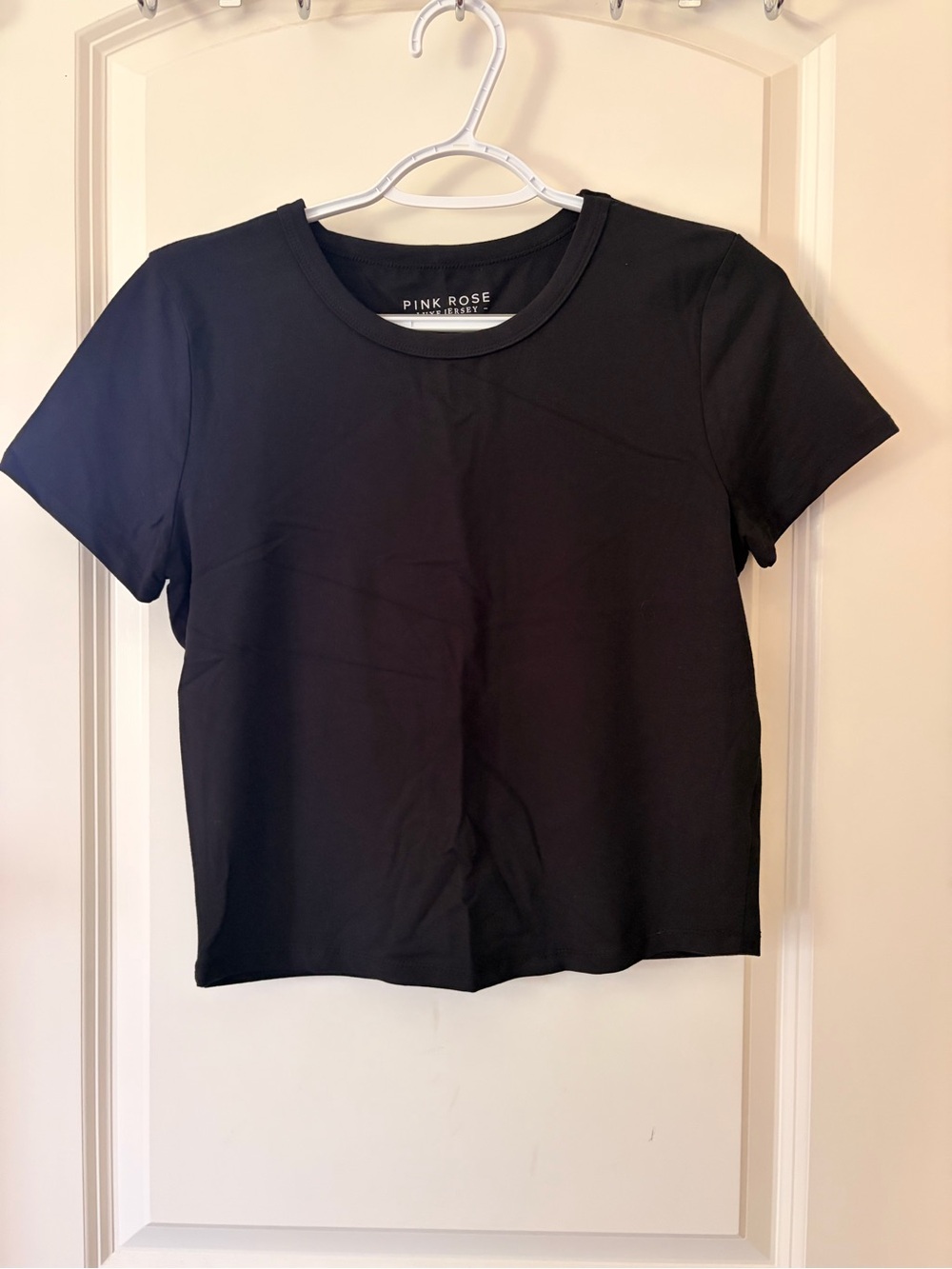 Pink Rose Black Short Sleeve Crewneck Tee